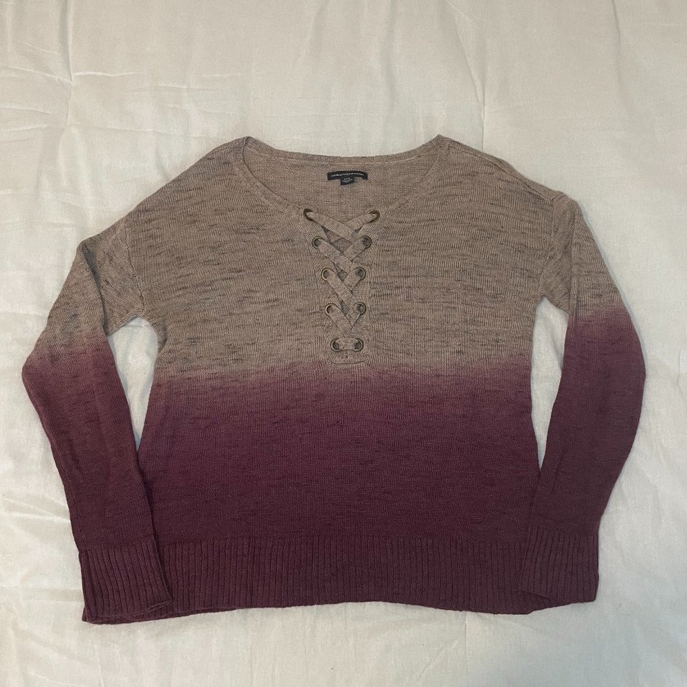 American Eagle Purple Dyed Lace-Up Sweater